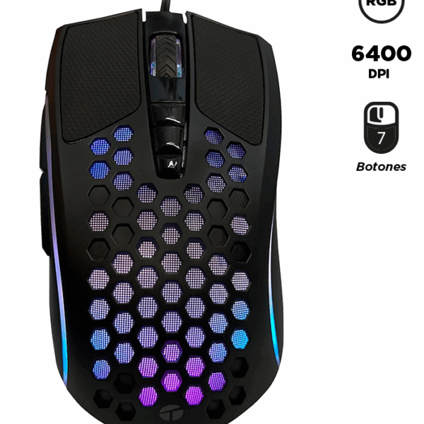 Mouse gamer TEROS TE-1210G, 7 botones, RGB, negro