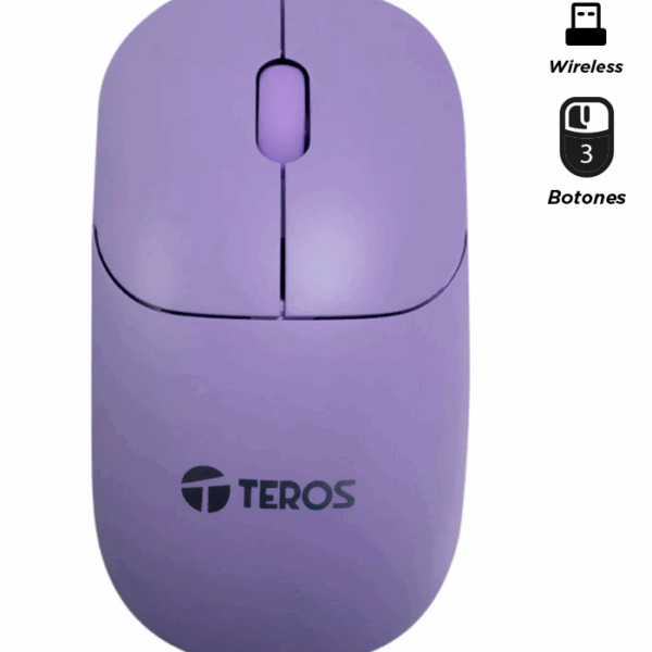 Mouse óptico inalámbrico TEROS TE-1219S, 1000 DPI, receptor USB, 3 botones, color morado