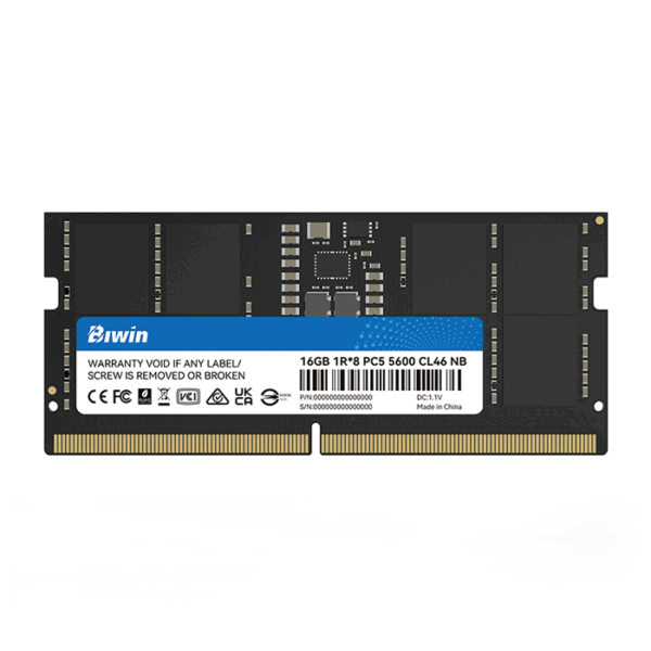 Memoria Biwin SODIMM, 16GB DDR5-5600, 1R*8, CL46, 1.10 V, 262 Pin