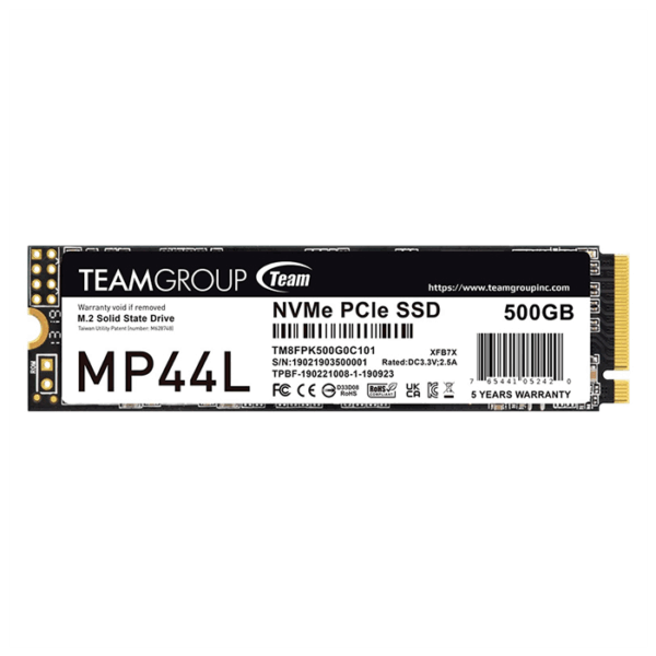 Unidad de estado solido TEAMGROUP MP44L 500GB, M.2, PCI-E 4.0 x4 con NVMe 1.4