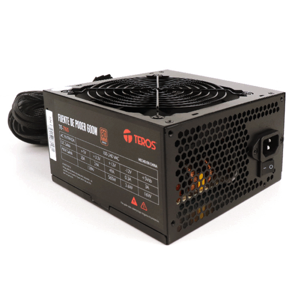 Fuente de alimentación TEROS TE-7160, ATX, 600W, 80 Plus Bronze, 100V-240VAC, CERTIFICADA