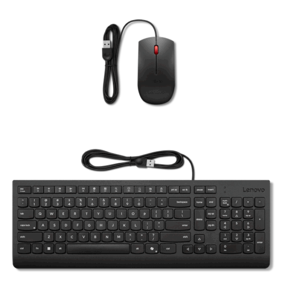 Kit de teclado y mouse Essential LENOVO, Interfaz USB-A, Color Negro, En español.