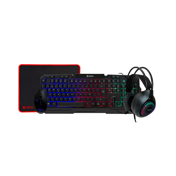 Kit gamer TEROS TE-4063N, teclado multimedia, mouse, headset, mouse pad