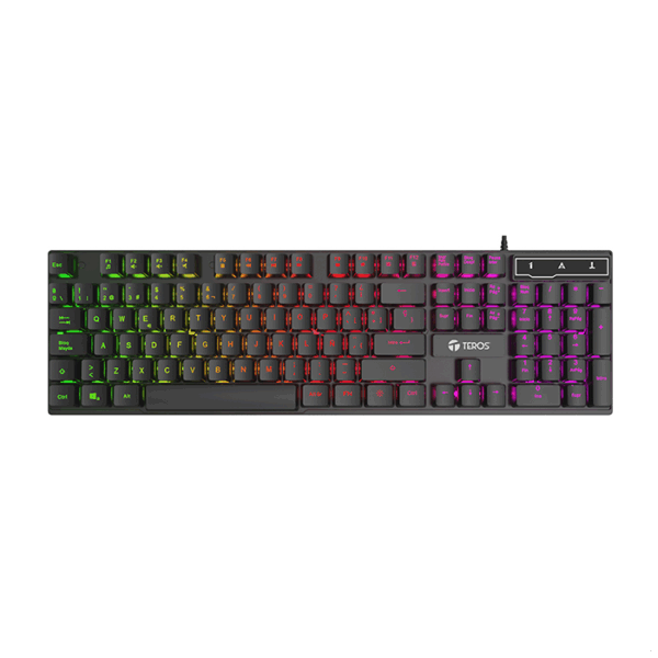 Teclado gamer TEROS TE-4072G, RGB, USB, negro