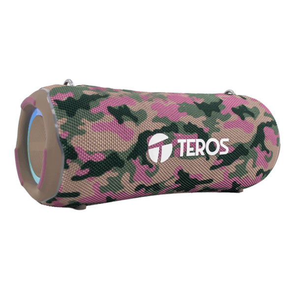 Parlante TEROS Ultra TE-6046M, BT 5.3, RGB, TWS, color marrón militar camuflado